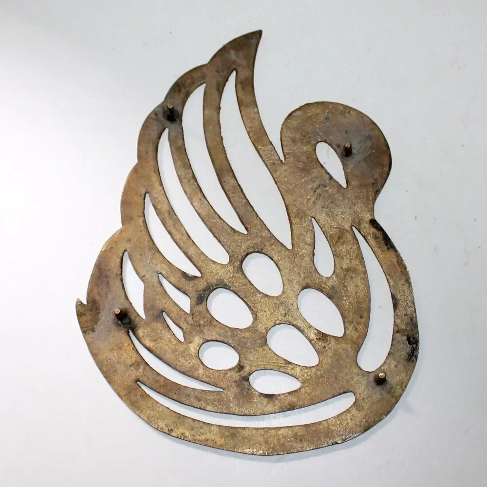 Vintage Brass Swan Trivet 9” footed MCM Kitchen Home Decor